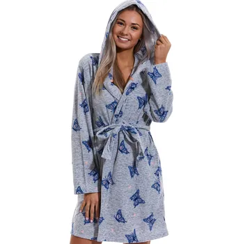 Dámský župan Šedý dámský teploučký župan s motýlky 1Z1309 šedá l