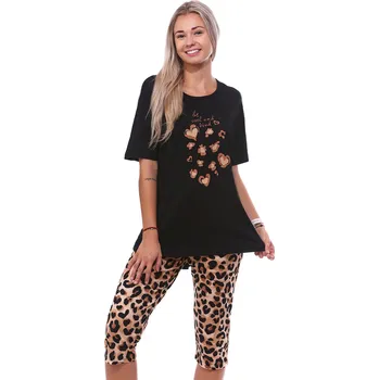 Dámské pyžamo Černé a hnědé i béžové zvířecí pyžamo pro plnoštíhlé ženy či dívky s 3/4 nohavicí zamilované tygřice 1B1937 černá 6xl
