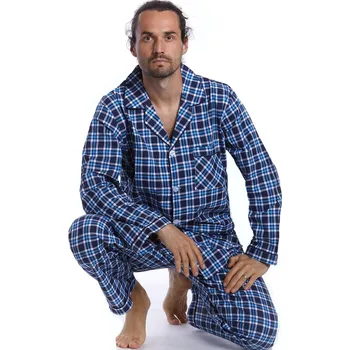 Pánské pyžamo Elegantní límečkové pyžamo pro muže klasické modré kárované 1PF0046 vzorovaná m