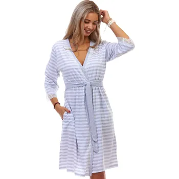 Dámský župan Šedý pruhovaný dámský župan s krajkou 1G0476 šedá xl