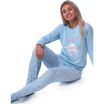 Dámské pyžamo Světle modré i bílé TERMO pyžamo pro plnoštíhlé ženy či dívky s tuleněm 1B2164 modrá l