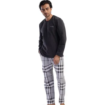 Šedé kárované termo hřejivé teplé pyžamo pro plnoštíhlé muže BIG 1Z1671 šedá 2xl
