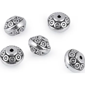 Korálek Výprodej - Kovový korálek disk ornament 7x9 mm - platina s patinou Varianta: platina s patinou, Balení: 100 ks