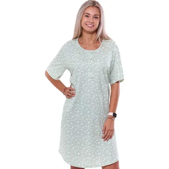 Dámská noční košile Zelená noční košilka pro plnoštíhlé ženy či dívky na knoflíky u krku vzor lístí 1C3730 zelená 3xl