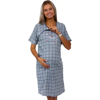 Dámská noční košile Šedá mřížkovaná kojící a těhotenská košilka na knoflíky My PRECIOUS 1C3213 šedá xl