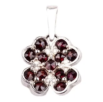 Přívěsek granát - stříbrný přívěsek - čtyřlístek (1011) povrchová úprava: rhodiované