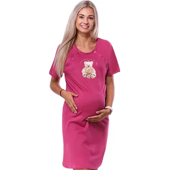 Dámská noční košile Malinová kojící noční košilka dvojpropínací na knoflíky plyšová máma medvědice 1C3762 vínová m