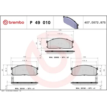 Brzdová destička Sada brzdových destiček, kotoučová brzda BREMBO P 49 010