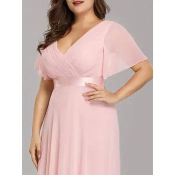 Dámské šaty Svatební a plesové šaty ze šifonu s volánkovým rukávem Barva: Růžová, Velikost: S