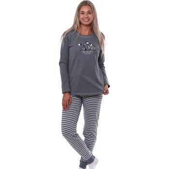 Dámské pyžamo Tmavě šedé i šedé i pruhované luxusní hřejivé bavlněné pyžamo pro ženy či dívky s tučňáky 1TB0016 šedá s