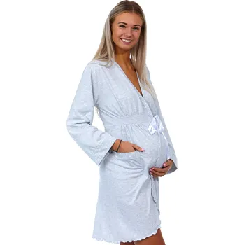 Dámský župan Stříbro šedý i puntíkatý těhotenský župan do porodnice na kojení 1G0470 šedá m