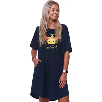 Dámská noční košile Tmavě modrá noční košilka s krátkými rukávy pro plnoštíhlé ženy či dívky WANNA taco bout it? 1C3629 modrá 3xl