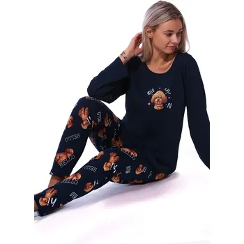 Dámské pyžamo Modré i hnědé pyžamo pro ženy či dívky s pejskama pro milovnice pejsků 1B2110 modrá 4xl