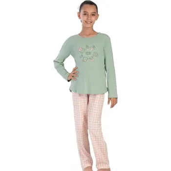Dívčí pyžamo Zelené i růžové kárované dívčí pyžamo ze silnější bavlny, zimní medvídci 1F0914 zelená 134-140-9-10-let