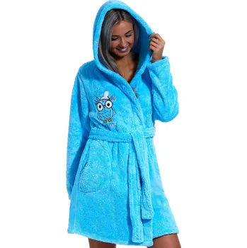 Dámský župan Azurově modrý dámský župan huňatý, zimní ptáček 1Z1372 modrá l