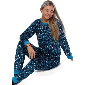 Dámské pyžamo Modré tmavě azurové i černé luxusní hřejivé dámské pyžamo ZVÍŘECÍ VZOR 1B1894 modrá xl