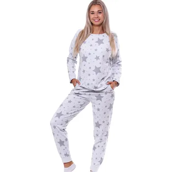 Dámské pyžamo Dámské pyžamo pro plnoštíhlé ženy s hvězdičky - hřejivé 1TB0056 šedá 3xl
