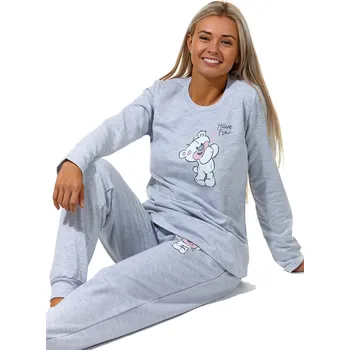 Dámské pyžamo Šedá teplá souprava na zimu pro ženy, Milovaný medvídek 1B1810 šedá m