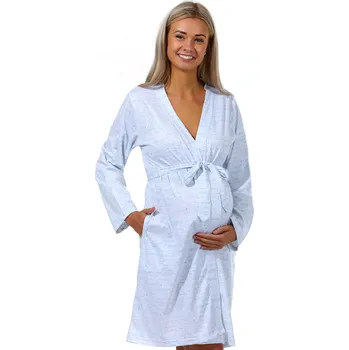 Dámský župan Šedý i modrý celo nápisový lehký těhotenský i kojící župan Merry Magic 1G0506 šedá s