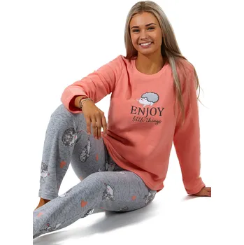 Dámské pyžamo Meruňkové i šedé luxusní hřejivé dámské pyžamo Ježek ENJOY 1Z1435 oranžová l