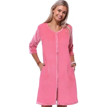 Dámský župan Růžový elegantní hřejivý župan na zip ze sametu - velur 1TB0079 růžová m