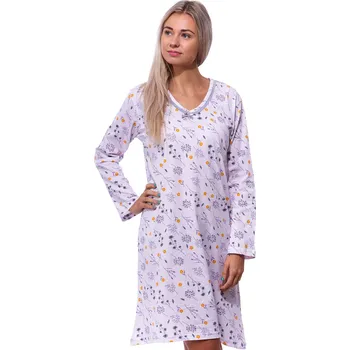 Dámská noční košile Fialová a oranžově květovaná noční košilka s dlouhým rukávem pro ženy či dívky 1C3839 fialová 1xl