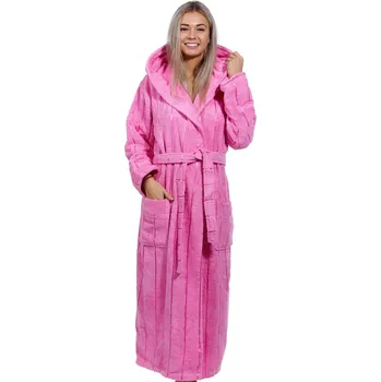 Dámský župan Růžový pruhovaný dlouhý župan do porodnice na kojení z extra foroté 1ZF3013 růžová l-xl