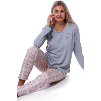 Dámské pyžamo Šedé a meruňkově kárované pyžamo pro ženy či dívky s kytkou 1B2131 šedá xl