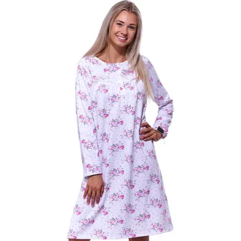 Dámská noční košile Růžová a bílá bavlněná teplá noční košilka pro plnoštíhlé ženy či dívky s dlouhými rukávy 1TB0012 bílá 2xl