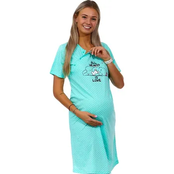 Dámské noční prádlo Zelená puntíkatá kojící a těhotenská košilka na knoflíky - all we need is love 1C3252 zelená xl