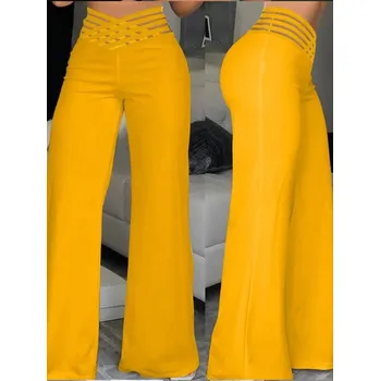 Dámské kalhoty Rozšířené kalhoty s průhlednými detaily Barva: Žlutá, Velikost: M