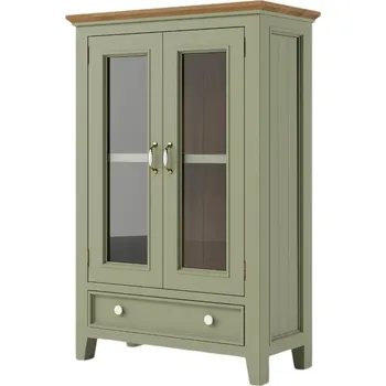 Knihovna Vitrína PROVENCE W10P z masivu olivová Barevné provedení: Olivová, Provedení: SLIM - šuplíky bez pojezdů