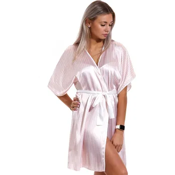 Dámský župan Saténový růžový a perlově pruhovaný župan pro ženy 1E8460 růžová xl