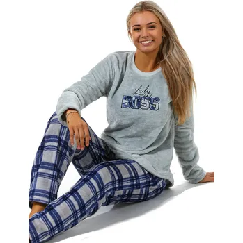 Dámské pyžamo Šedá i modrá károvaná extra teplá souprava na zimu pro ženy Lady BOSS 1Z1443 šedá xl