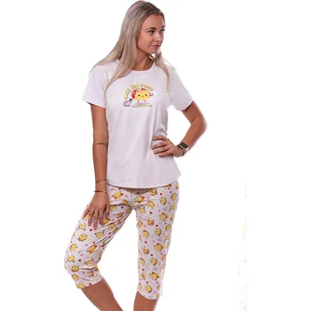 Dámské pyžamo Béžové a žluté pyžamo pro ženy či dívky s 3/4 nohavicí TACO ON TOUR 1B2053 béžová l