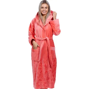 Dámský župan Meruňkový luxusní dlouhý župan kojící z extra froté MOŘSKÝ SVĚT A MUŠLIČKY 1ZF3025 oranžová l-xl