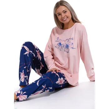 Dámské pyžamo Pyžamo dámské - květy - sametové 1B1420 růžová 3xl