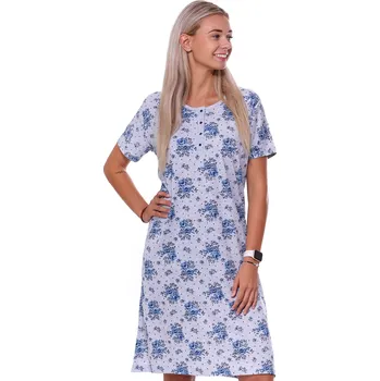 Dámské noční prádlo Šedá i modrá růžičková dlouhá noční košilka pro pnoštíhlé ženy či dívky na patentky u krku 1C3722 modrá 1xl