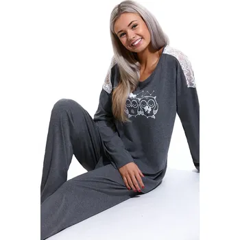 Dámské pyžamo Šedé pyžamo dámské s krajkou, Sovičky 1B1607 šedá 3xl