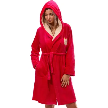 Dámský župan Malinově růžový i béžový dámský župan huňatý z bambusu s beránkovou kapucí a pejskem 1Z1527 růžová m