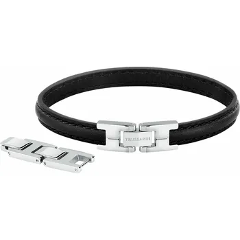 Módní doplněk Trussardi Stylový černý kožený náramek T-Leather TJAXZ03 + 2 měsíce na vrácení zboží