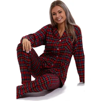 Dámské pyžamo Elegantní červeně kárované dámské pyžamo z flanelu - teplé 1DF0017 červená xxl