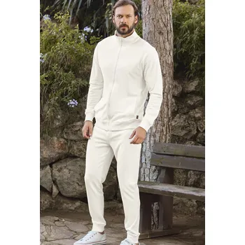 Pánské pyžamo Bílé bavlněné extra hřejivé pánské pyžamo na zip 1P1789 bílá l