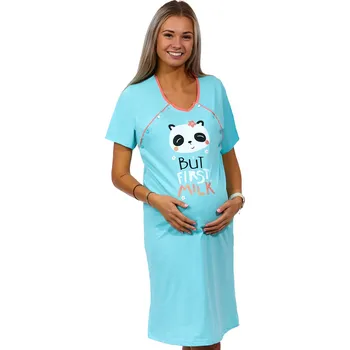 Dámské noční prádlo Modrá kojící a těhotenská košilka na knoflíky BUT FIRST MILK 1C3207 modrá xl