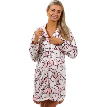 Dámská noční košile Růžová, bílá i vínová extra teplá celoprpínací košilka pro kojící, králičí mandaly 1Z1421 vínová xxl