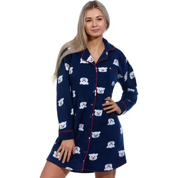 Dámská noční košile Modrá i bílá HŘEJIVÁ dámská noční košile s límečkem LEDNÍ MÉĎOVÉ 1Z1653 modrá l