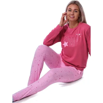 Dámské pyžamo Starorůžové a růžové hvězdičkové hřejivé TERMO pyžamo pro ženy či dívky Zářivá hvězda 1B2165 růžová s