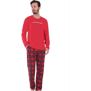 Pánské pyžamo Červené i modře kárované pyžamo pro muže POZITIVNÍ VIBRACE 1P1584 červená s