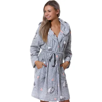 Dámské noční prádlo Šedý melírový teploučký župan, Ježci a srdíčka na kojení 1Z1274 šedá 1xl