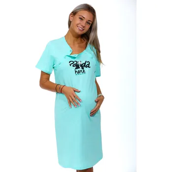 Dámská noční košile Zelinkavá kojící a těhotenská košilka na knoflíky PANDA 1C3232 modrá m